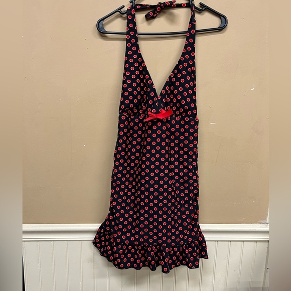 Venus Black Red Polka Dot Swim Dress Size 14 Retro Rockabilly Pin Up Style - Picture 1 of 5
